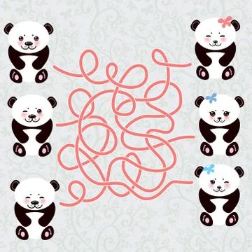Kawaii funny panda white muzzle with pink cheeks and big black eyes. labyrinth Stock Illustration