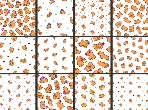 Kawaii happy capybara. Seamless pattern. Stock Illustration