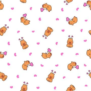 Kawaii happy capybara. Seamless pattern. Stock Illustration