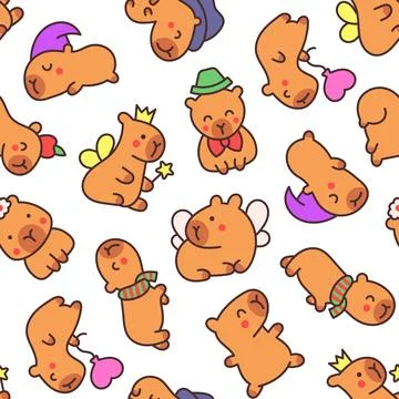 Kawaii happy capybara. Seamless pattern. 스톡 일러스트