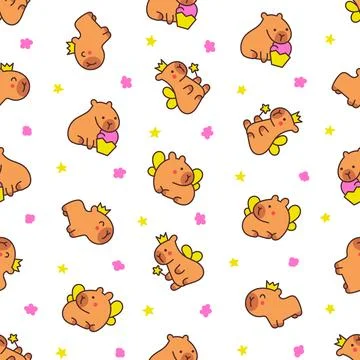 Kawaii happy capybara. Seamless pattern. Stock Illustration