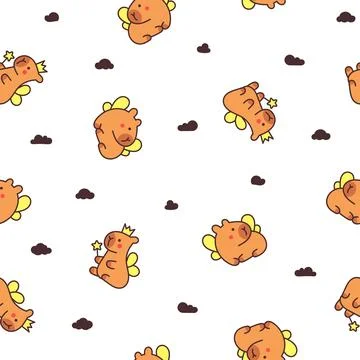 Kawaii happy capybara. Seamless pattern. Stock Illustration