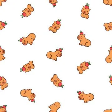 Kawaii happy capybara. Seamless pattern. 스톡 일러스트