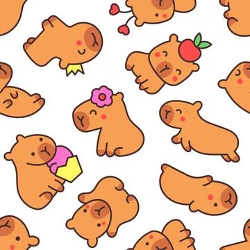 Kawaii happy capybara. Seamless pattern. 스톡 일러스트