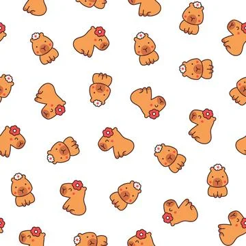 Kawaii happy capybara. Seamless pattern. 스톡 일러스트