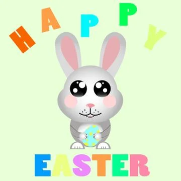 Kawaii happy easter rabbit with easter colorful egg Stock Illustration