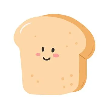 Kawaii Happy Smiling Slice of Bread Cartoon Character Stock Illustration