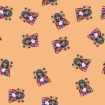 Kawaii lifestyle vector seamless pattern イラスト素材