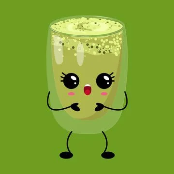 Kawaii Matcha Drink with Smiling Expression Stock-Illustration