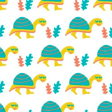 Kawaii Monsters seamless pattern, cute baby fantastic animals background. Hand Stock Illustration