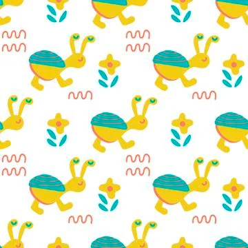 Kawaii Monsters seamless pattern, cute baby fantastic animals background. Hand Stock Illustration