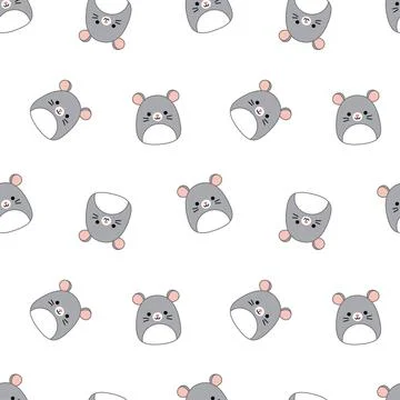 Kawaii mouses on seamless pattern. Squishmallows. Background with mouse. Kawaii Stock Illustration