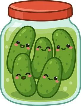 Kawaii Pickles in a Jar Stock Illustration
