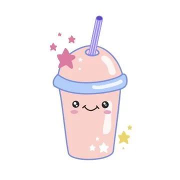Kawaii plastic cup with smoothie. Vector cartoon illustration Stock Illustration