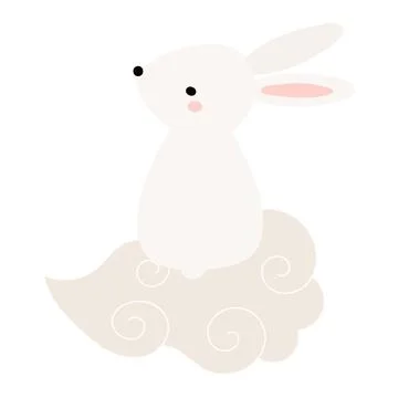 Kawaii rabbit, bunny, hare on a cloud isolated Stock Illustration
