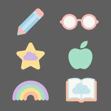 Kawaii School Elements Vector Pack for Kids Education and Creative Use 스톡 일러스트