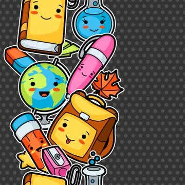 Kawaii school seamless pattern with cute education supplies Stock Illustration