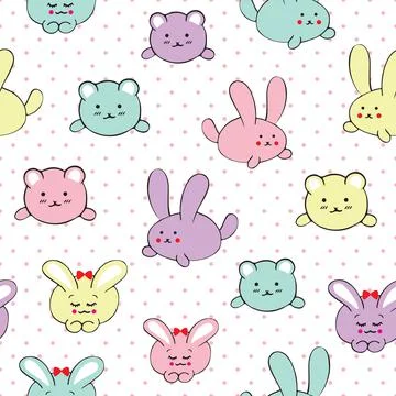 Kawaii Seamless vector pattern.cute multi-colored bunnies Stock Illustration