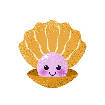 Kawaii shell in flat style. isolated vector clip art. Stock Illustration