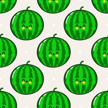 Kawaii smiling watermelon seamless pattern design Stock Illustration