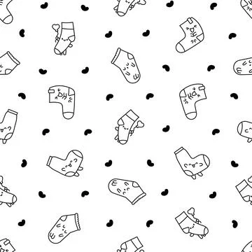 Kawaii socks. Seamless pattern. Coloring Page. Illustrazione stock