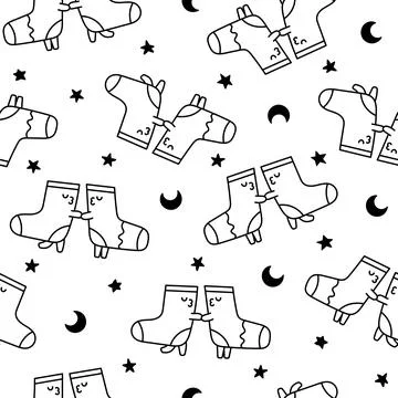 Kawaii socks. Seamless pattern. Coloring Page. Illustrazione stock