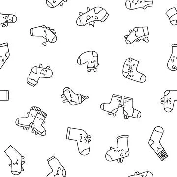 Kawaii socks. Seamless pattern. Coloring Page. Stock Illustration