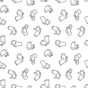 Kawaii socks. Seamless pattern. Coloring Page. Stock Illustration