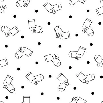 Kawaii socks. Seamless pattern. Coloring Page. Stock Illustration