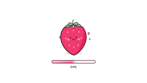 Kawaii strawberry loading bar animation progresses on a white background. c.. Stock Footage 346616394