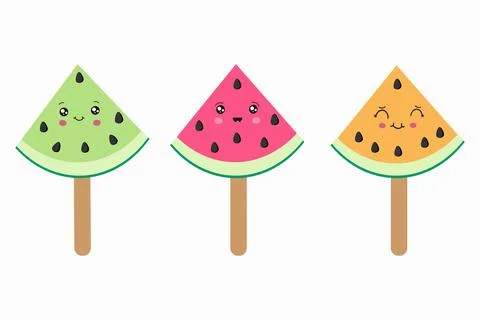 Kawaii style popsicles on a stick in the shape of a watermelon. Fun at sea Stock Illustration