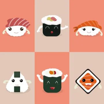 Kawaii Sushi Set Stock Illustration