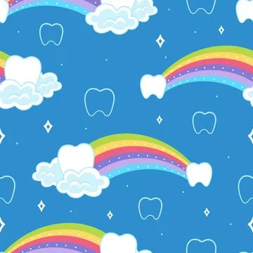 Kawaii sweet seamless pattern with cute rainbow and tooth Stock Illustration