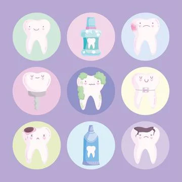 Kawaii teeth and tools Illustrazione stock