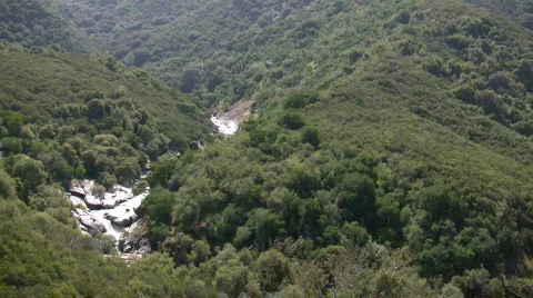 Kaweah River flows downstream through the rocks, creating whitewater rapids Stock Footage 360340