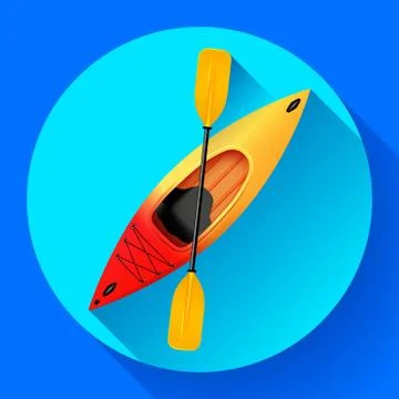 Kayak and paddle icon vector. Outdoor activities. Yellow red kayak, sea kayak Stock Illustration