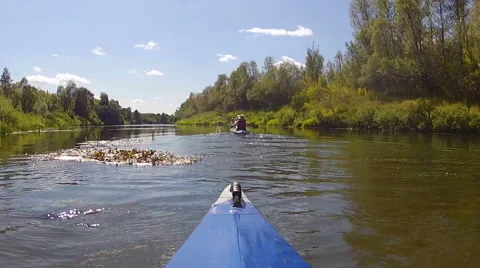 The kayak floats down the river Stock Footage 49680328