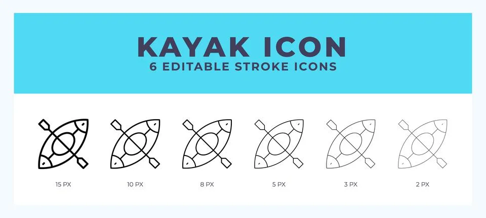 Kayak icon set with different stroke. Design elements for logo. Vector illu.. Stock Illustration