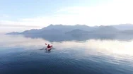 Kayak On Lake Skadar In Montenegro. Tourist Kayaking. Aerial Pho Stock Footage