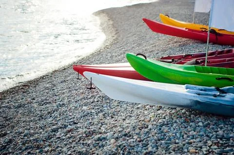 Kayak multi-colored beach Stock Photos