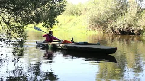 Kayak, river, girl Stock Footage
