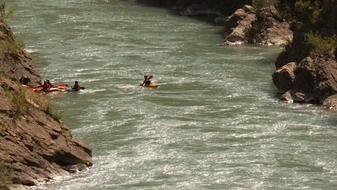 Kayak Roll / Eskimo Roll on river – view from above Stock Footage 98319910