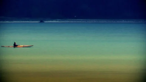 Kayak rower at sunset Stock Footage 35311314