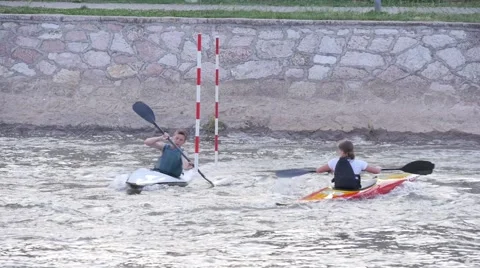 Kayak rowing, passing gate 스톡 동영상 52607398