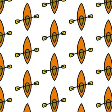 Kayak seamless doodle pattern, vector color illustration Stock Illustration