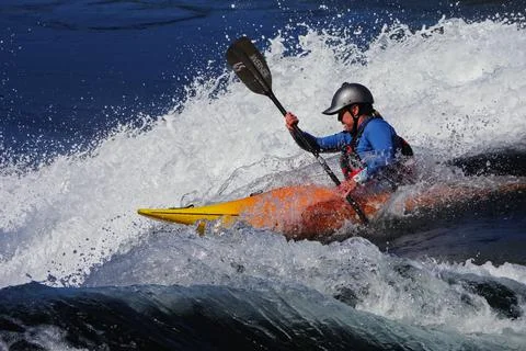 Kayak in Tidal Rapid Stock Photos