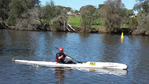 Kayaker Competes in the 2026 Avon Descent Boat Race, Perth, Australia Stock Footage 344325732
