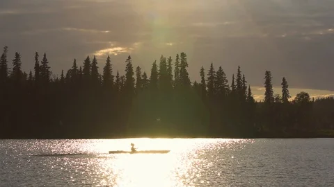 Kayaker during sunset Stock Footage 90231600