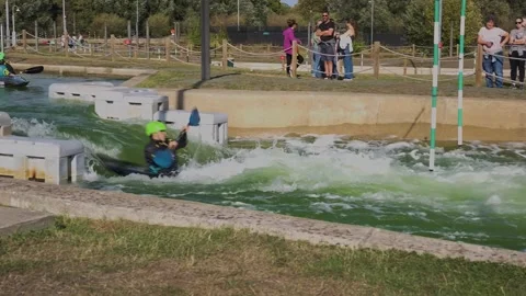 Kayaker Navigating Rapids At Lee Valley White Water Centre UK Video stock 346804734