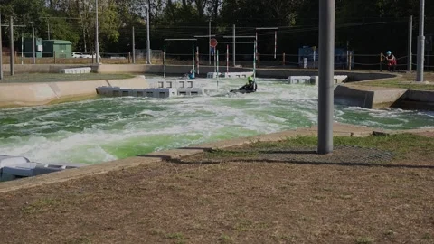 Kayaker Navigating Rapids At Lee Valley White Water Centre UK Video stock 346805723